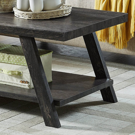 Contemporary Wood Shelf Coffee Table Set Charcoal Finish - Sleep Galleria