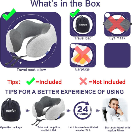 Travel Neck Pillow Memory Foam Adjustable Cooling for Airplane Comfort Support