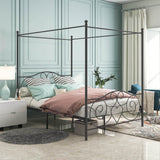 Queen Metal Canopy Bed Frame With Vintage Headboard