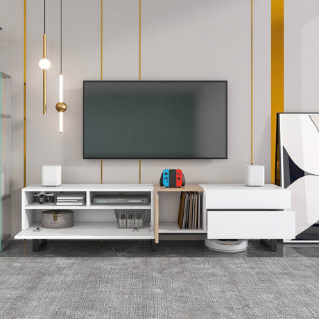Modern White Particle Board TV Stand With Storage - Sleep Galleria