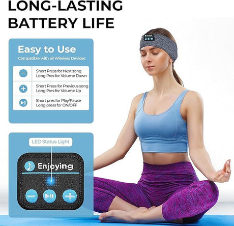 Sleep Centre Sleep Band, Headband Headphones, Sleep ASMR, Sleep Headphones Adjustable, Sleeping Headphones Comfortable Headband with Thin Speaker Microphone, ASMR Headphones, on Earon Ear