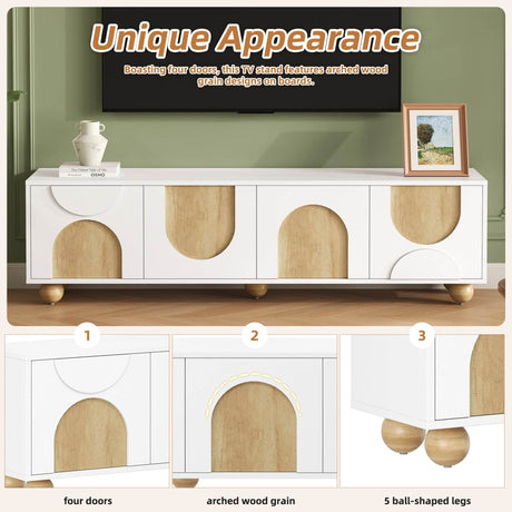 Farmhouse White MDF TV Stand With Cabinets - Sleep Galleria