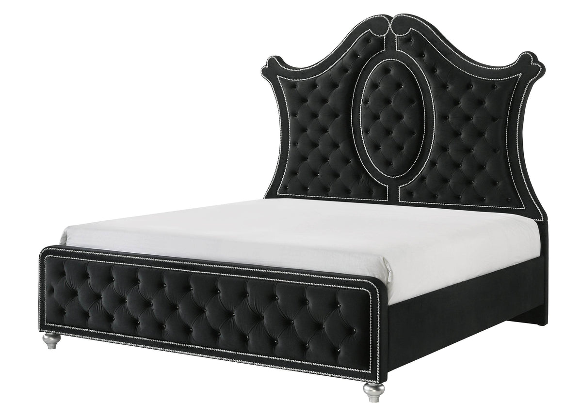 King Panel Bed Tufted Headboard Luxurious Upholstery