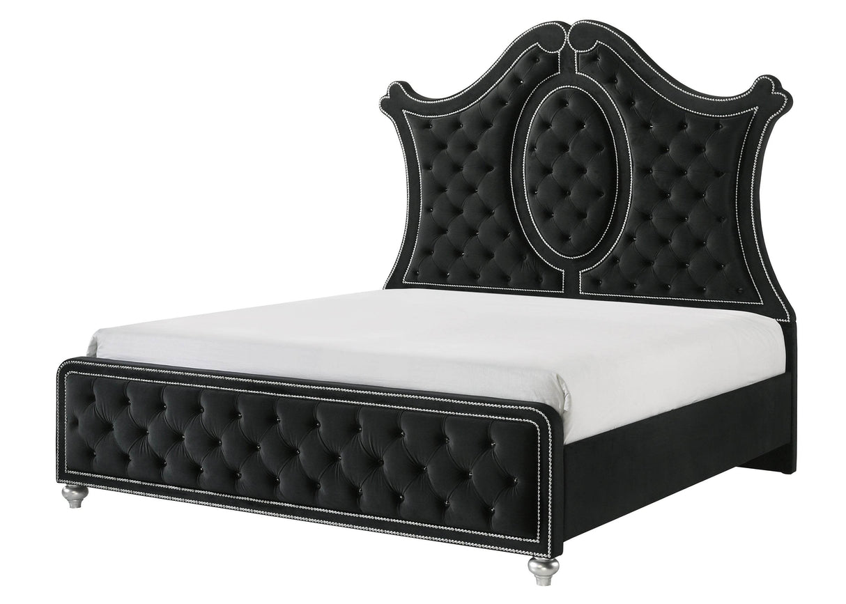 King Panel Bed Tufted Headboard Luxurious Upholstery