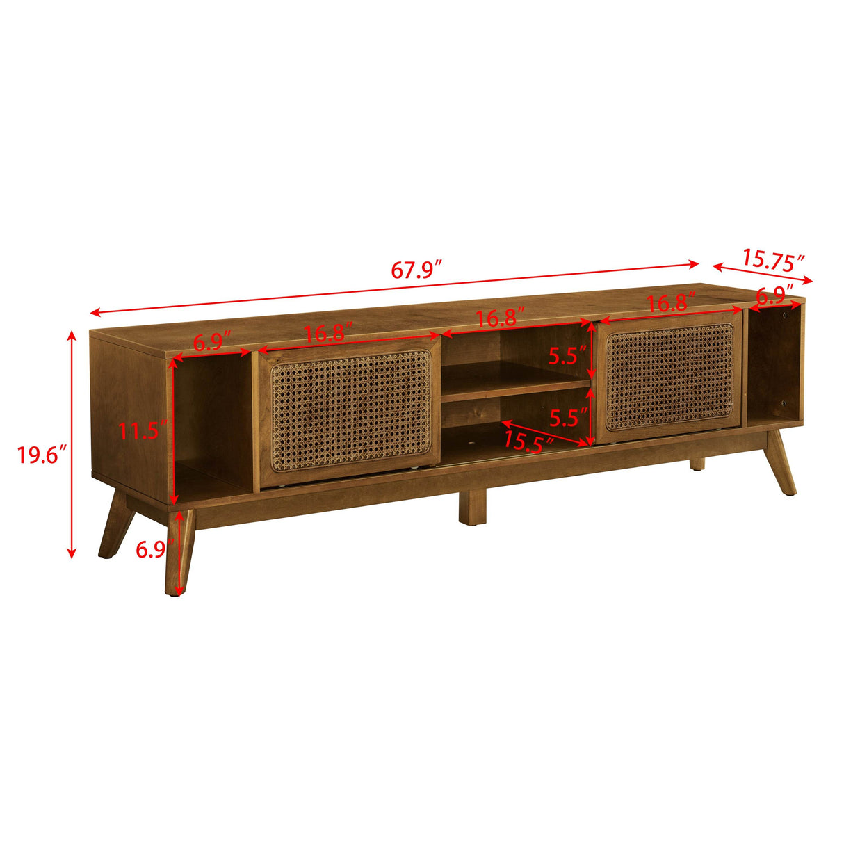 Mid Century Modern Solid Wood Rattan TV Stand - Sleep Galleria