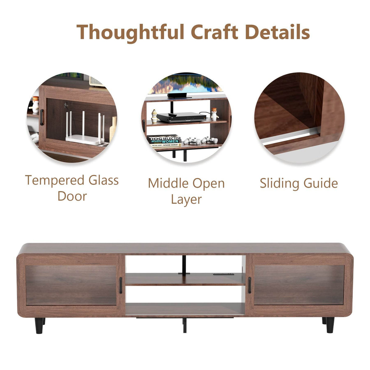 Mid Century Modern Walnut Wood TV Stand With Charging Station - Sleep Galleria