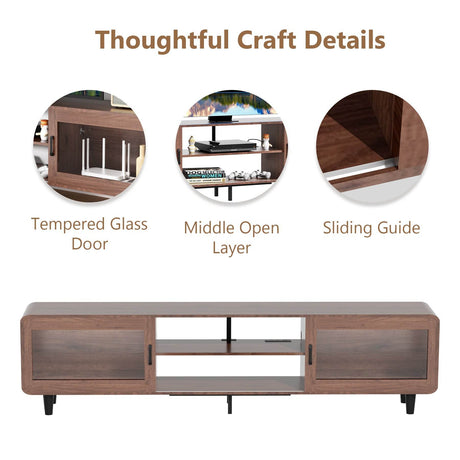 Mid Century Modern Walnut Wood TV Stand With Charging Station - Sleep Galleria