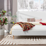 Antique White Polyester Upholstered Wavy Headboard Bed Frame