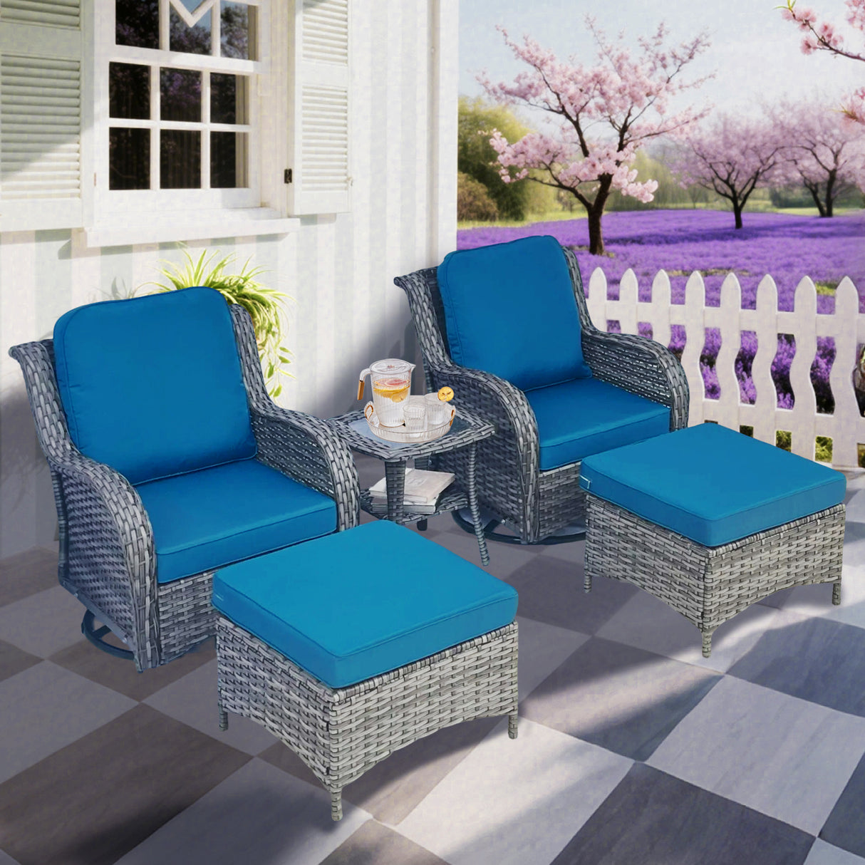 5-Piece Rattan Patio Furniture Set With Cushions
