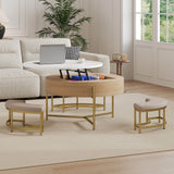Modern Round Lift-Top Coffee Table With Storage And Ottomans - Sleep Galleria