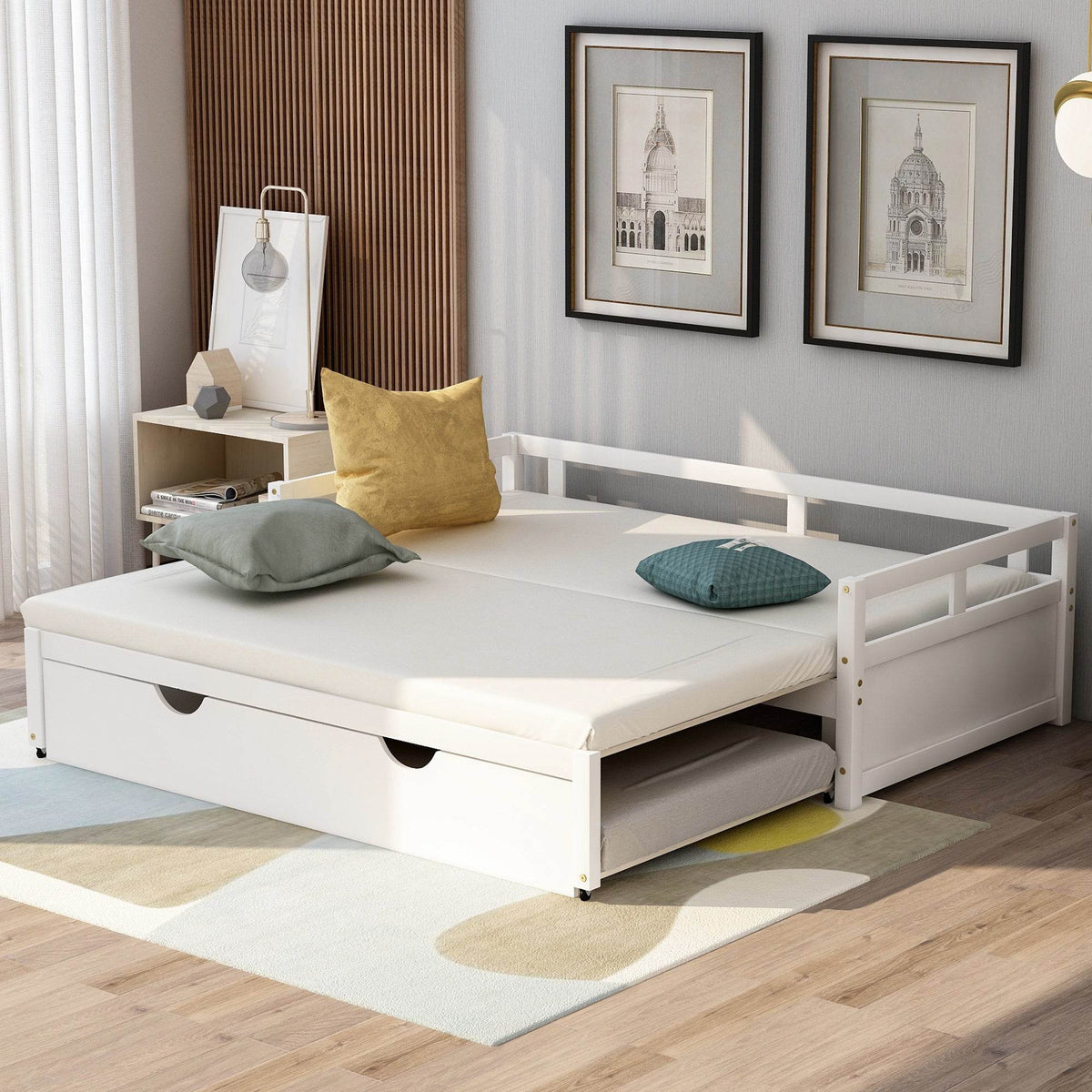 Twin Extending Solid Wood Daybed With Pull-Out Trundle