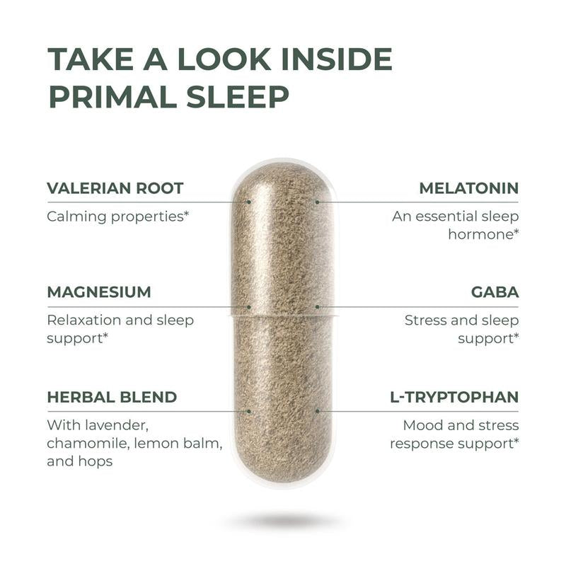 Primal Sleep - the Essential Sleep Support Supplement for Deep, Restful Sleep. with Lavender, Valerian Root and Melatonin. 60 Capsules