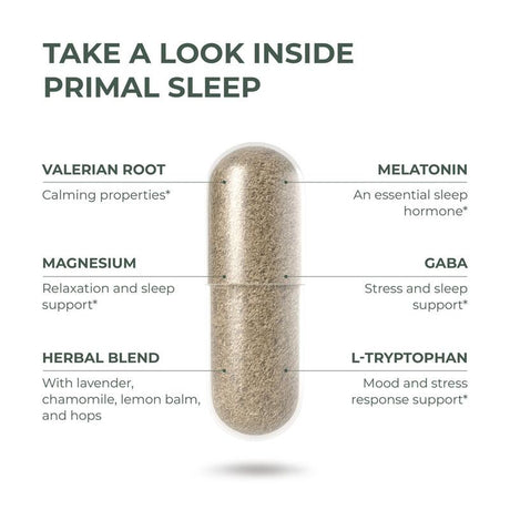 Primal Sleep - the Essential Sleep Support Supplement for Deep, Restful Sleep. with Lavender, Valerian Root and Melatonin. 60 Capsules