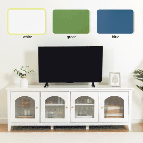 Antique Green Solid Wood TV Cabinet With Glass Door - Sleep Galleria