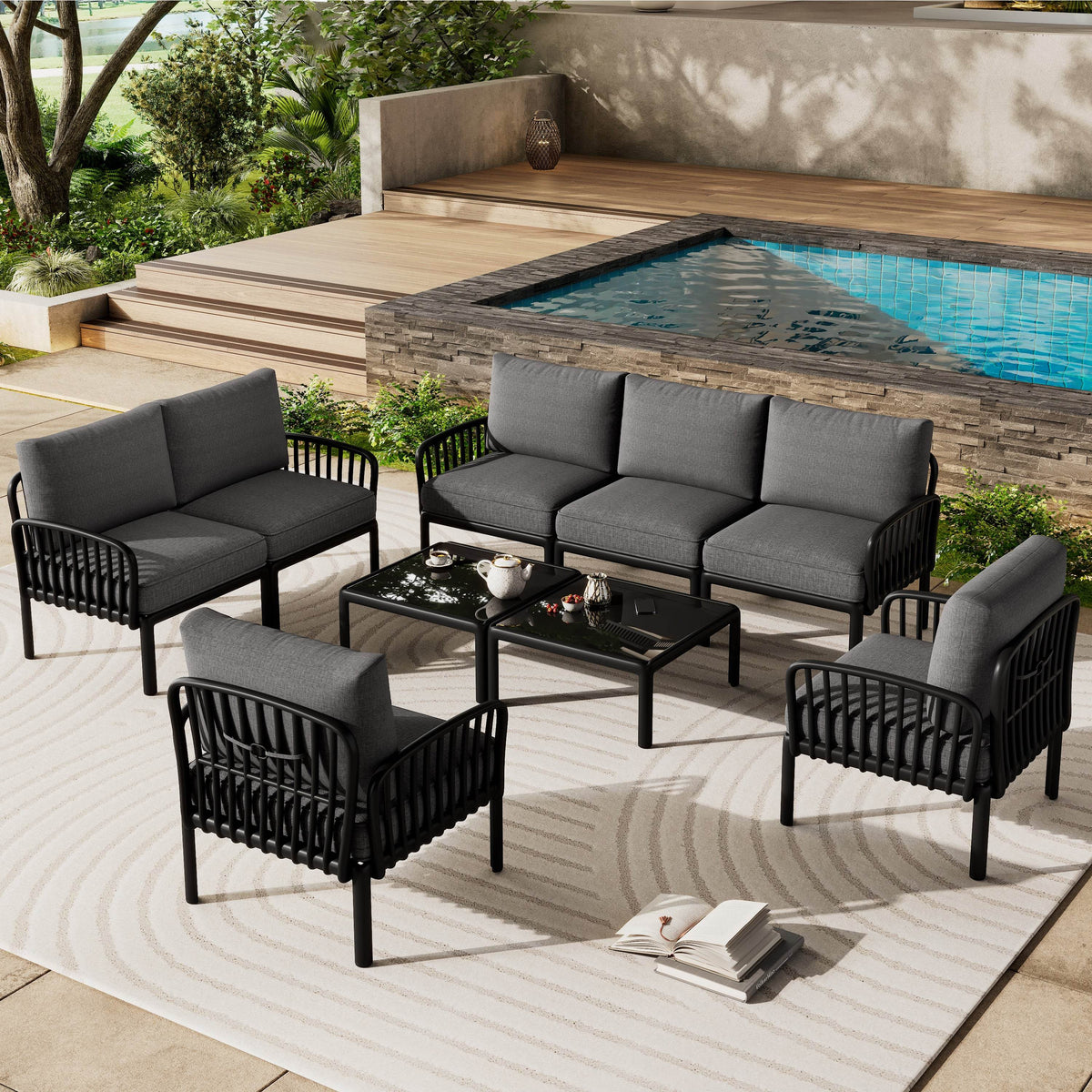 9-Piece Modern Outdoor Patio Sectional Seating Set