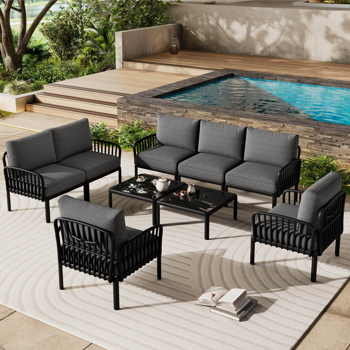 9-Piece Modern Outdoor Patio Sectional Seating Set