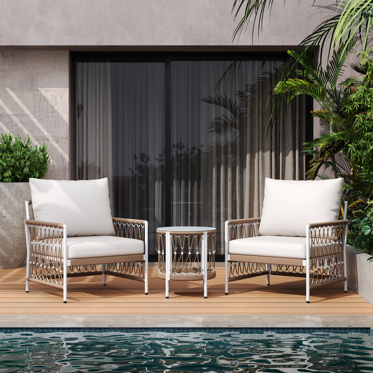 3-Piece Bohemian Outdoor Furniture Set With Lounge Chairs