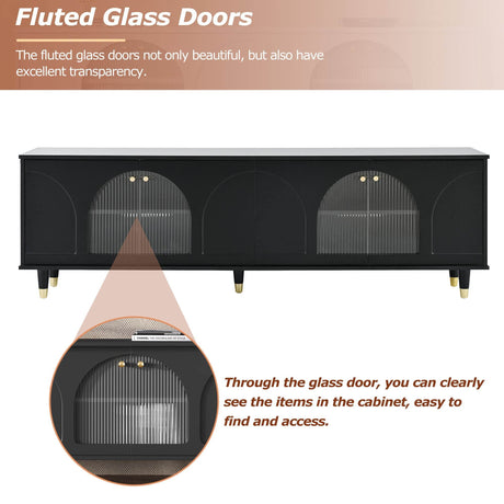 Contemporary Black TV Stand With Fluted Glass Doors - Sleep Galleria