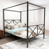 Queen Metal Canopy Bed Frame With Ornate European Design