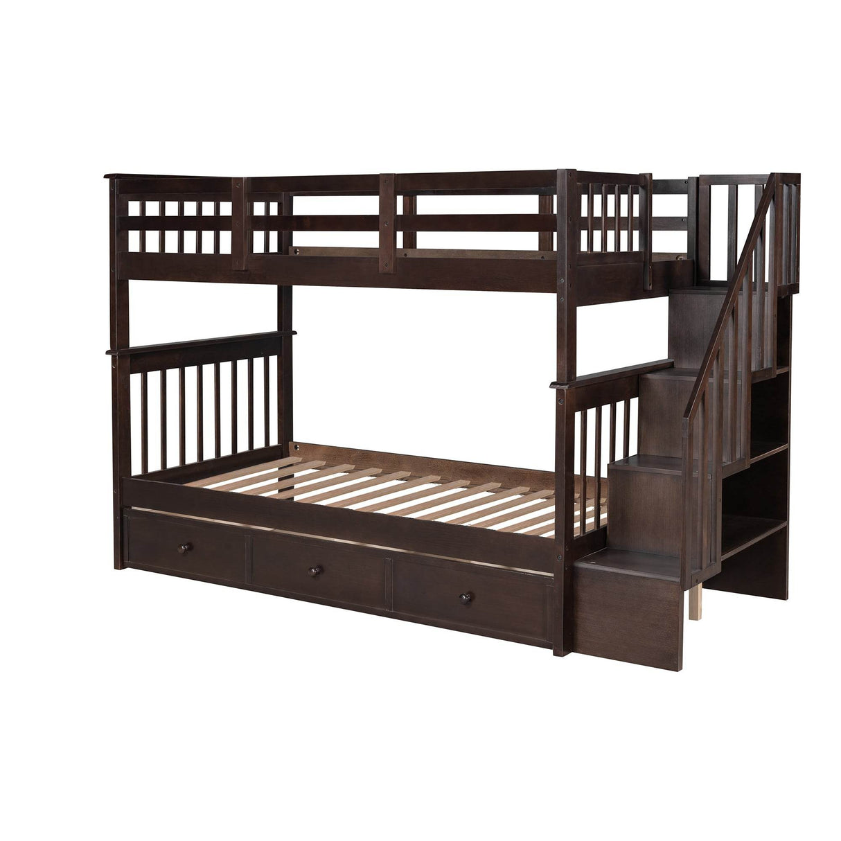 Twin Over Twin Solid Wood Bunk Bed With Drawers