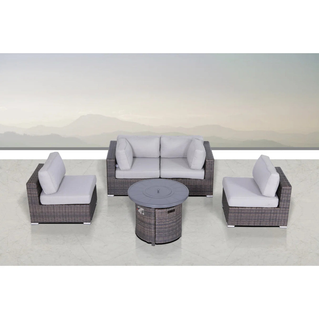 All-Weather 5-Piece Rattan Sectional Lounge Set With Fire Pit