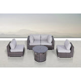 All-Weather 5-Piece Rattan Sectional Lounge Set With Fire Pit