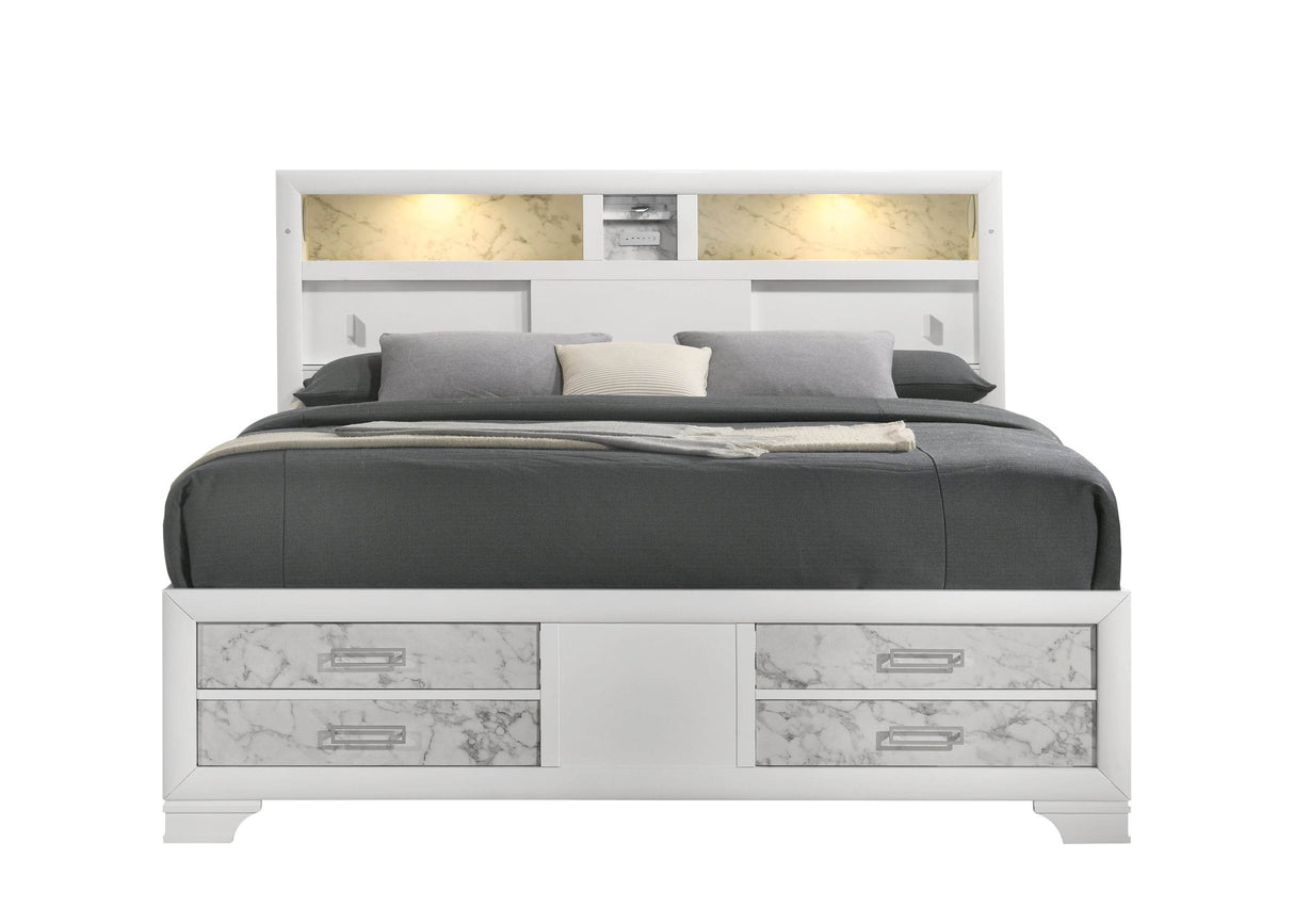 Modern White Wood King Bed Frame With Storage Drawers