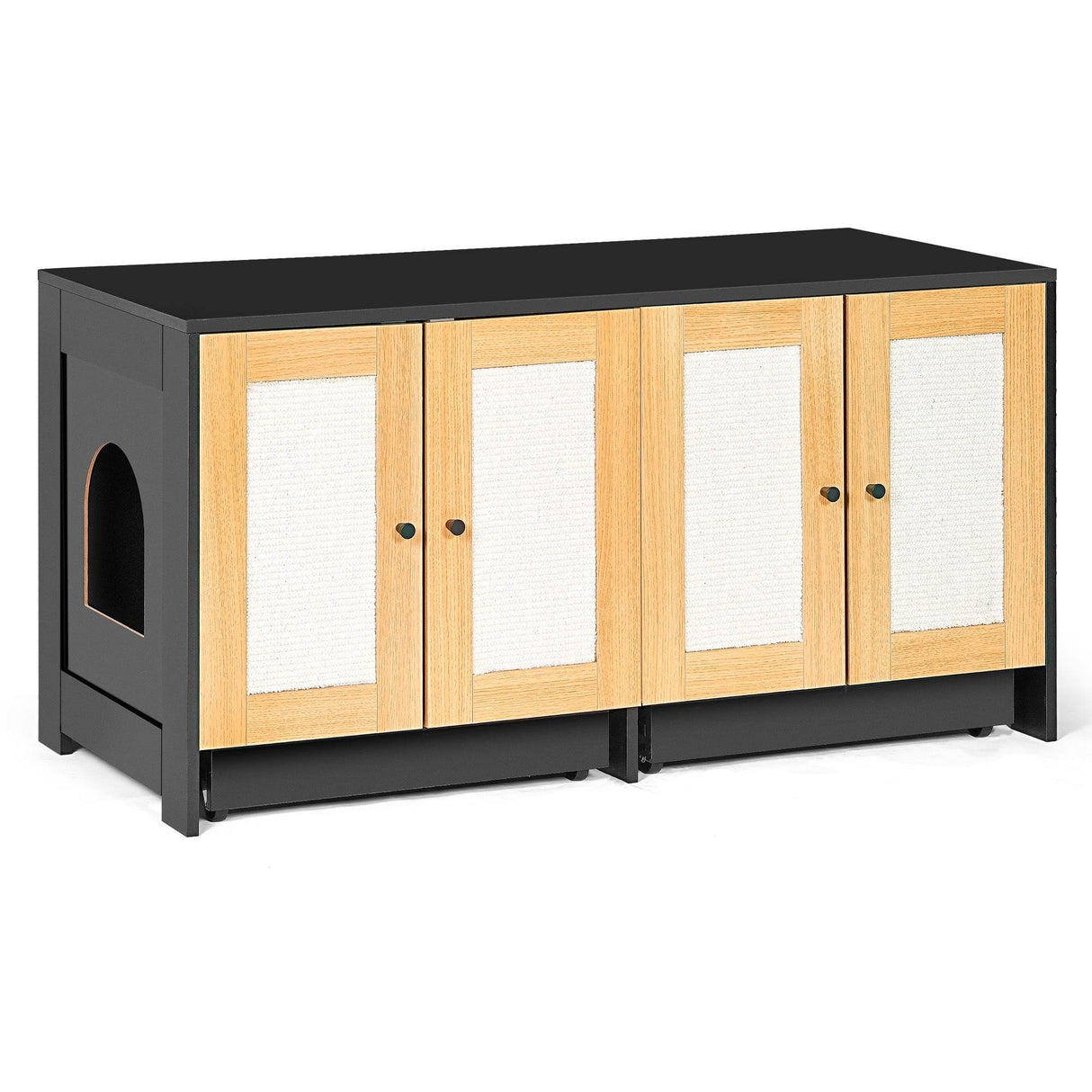 Double Cat Litter Box Enclosure With Sisal Door Panels