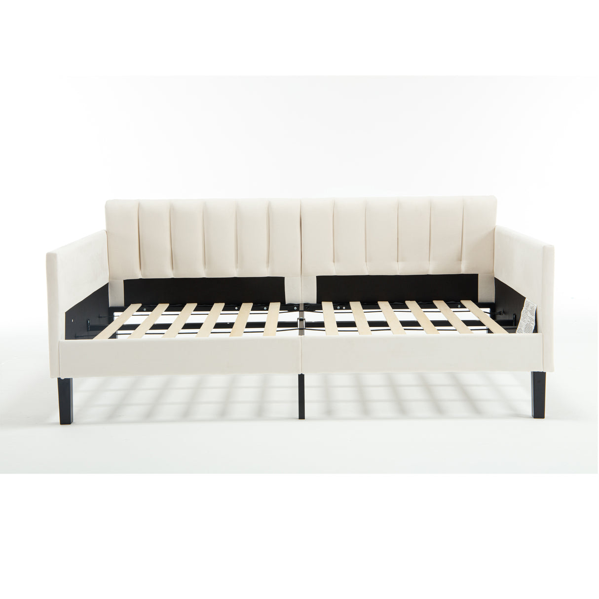 Twin Upholstered Velvet Daybed With Ribbed Tufted Backrest