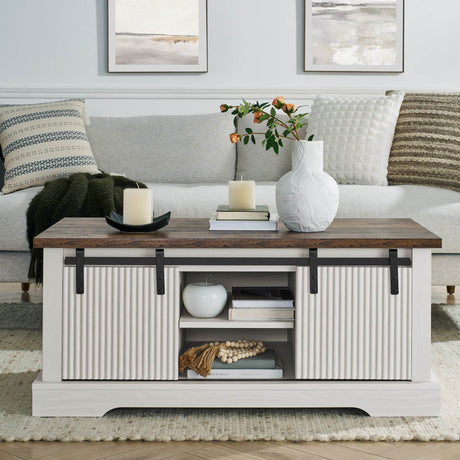 Rustic Sliding Barn Door Coffee Table With Storage - Sleep Galleria