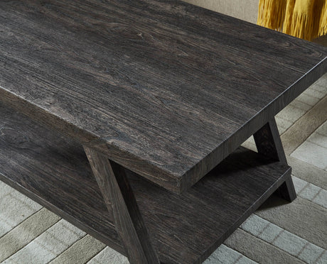 Contemporary Wood Shelf Coffee Table Set Charcoal Finish - Sleep Galleria