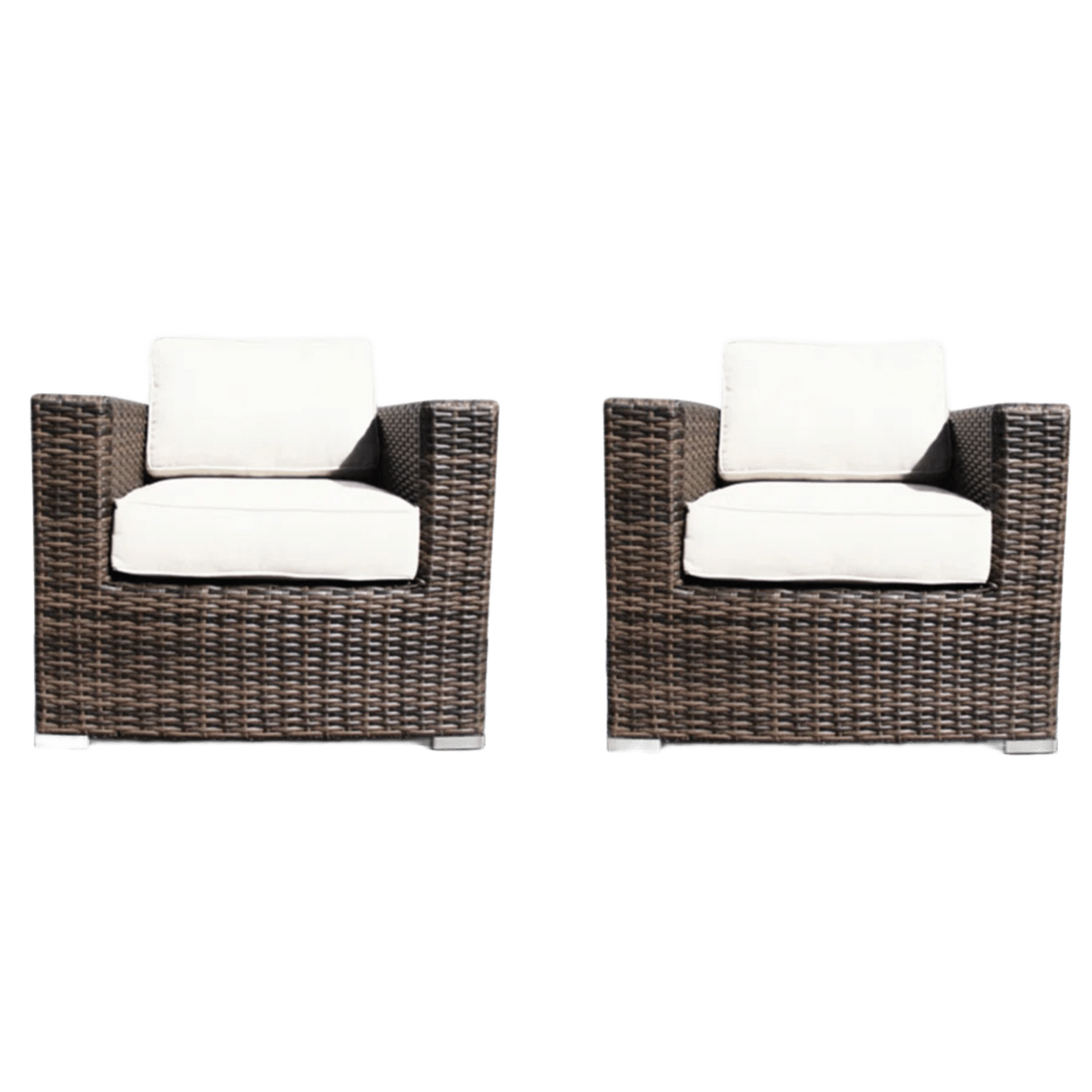 Set Of 2 Modern All-Weather Outdoor Wicker Chairs With Cushions