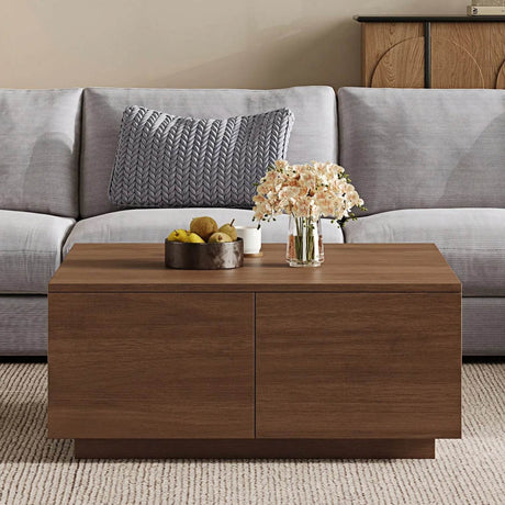 Modern Walnut Square Coffee Table With Four Drawers - Sleep Galleria