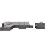 Modern Brown Wicker Patio Seating Group for 7 with Plush Cushions – Fully Assembled, Gray & Brown