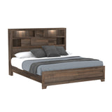 Queen Solid Wood Brown Bookcase Bed Frame