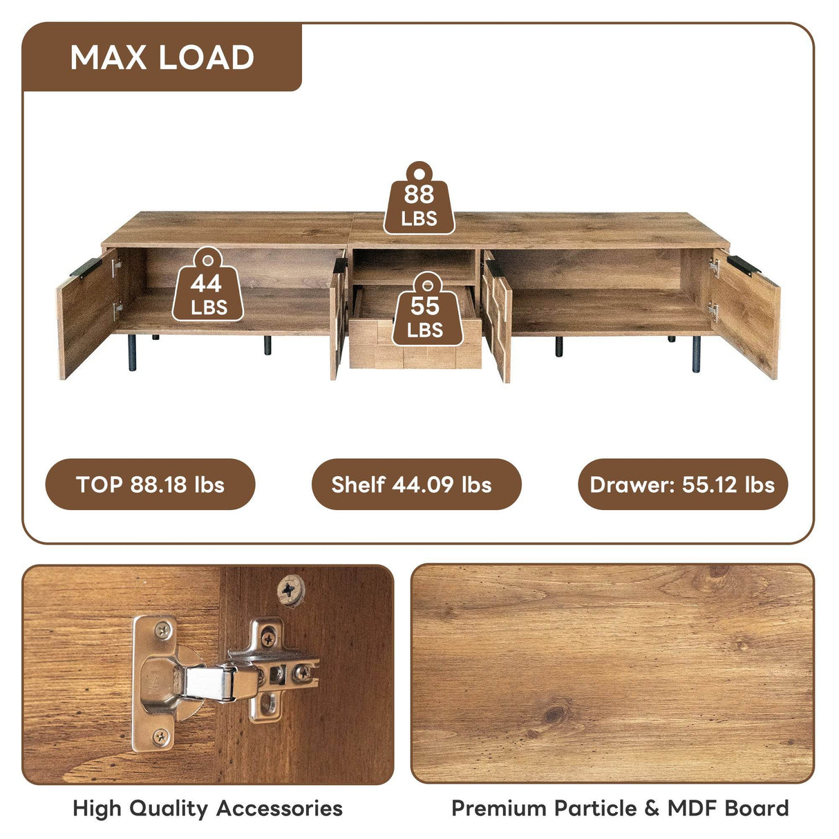 Natural Wood Checkered Pattern TV Stand With Storage - Sleep Galleria