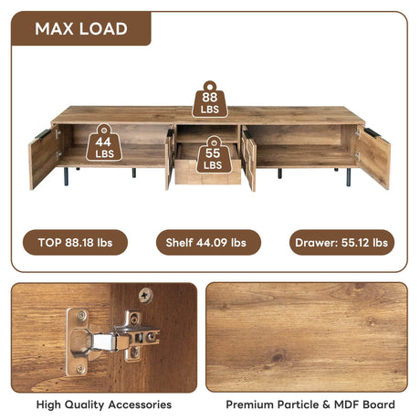 Natural Wood Checkered Pattern TV Stand With Storage - Sleep Galleria
