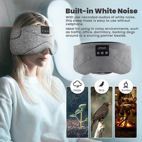 Bluetooth White Noise Sleep Mask With Stereo Sound - Driftwood - Sleep Galleria