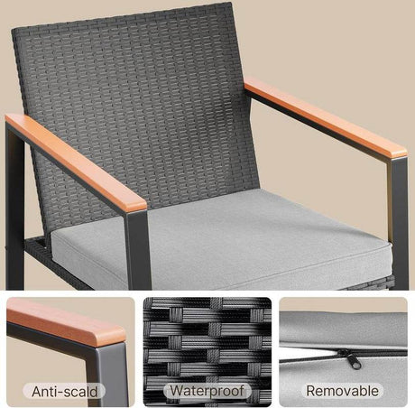 Gizoon 3 Pieces Rocking Patio Bistro Set with Anti-Scald Armrest, Outdoor Patio Wicker Furniture Set with Glass Table and Cushion for Garden, Yard, Porch Swing Chair Durable