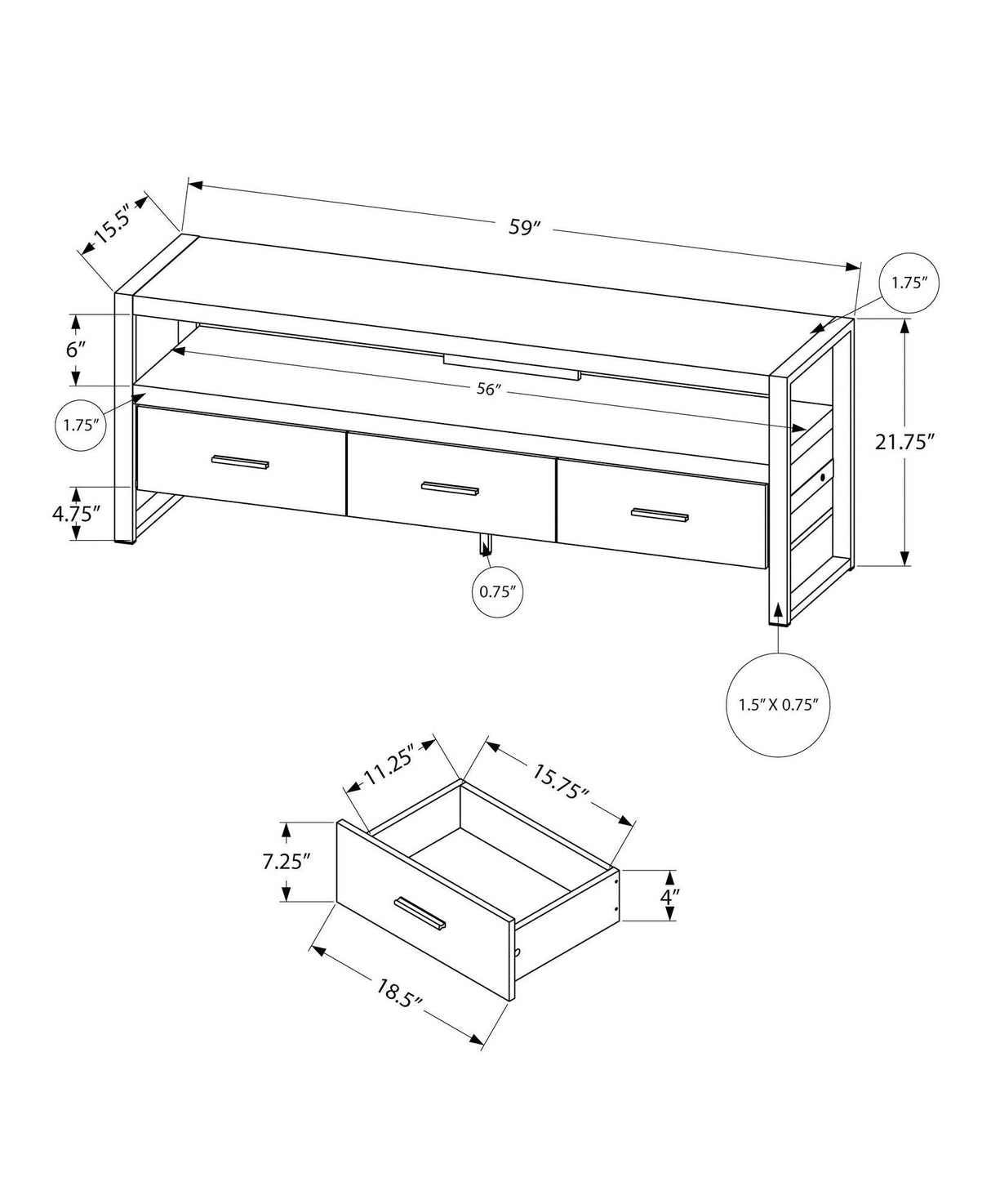 Contemporary Grey Laminate TV Stand With Storage Drawers - Sleep Galleria