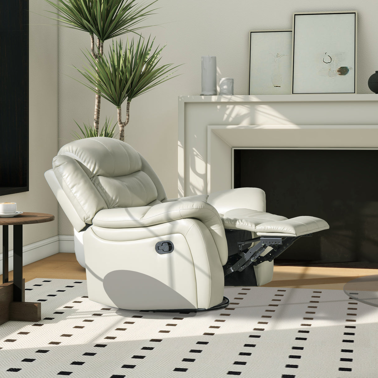 Swivel Glider Push Back Manual Recliner Chair Faux Leather