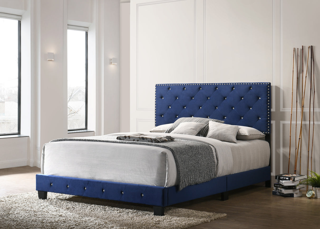 Navy Blue Velvet Full Upholstered Bed Frame