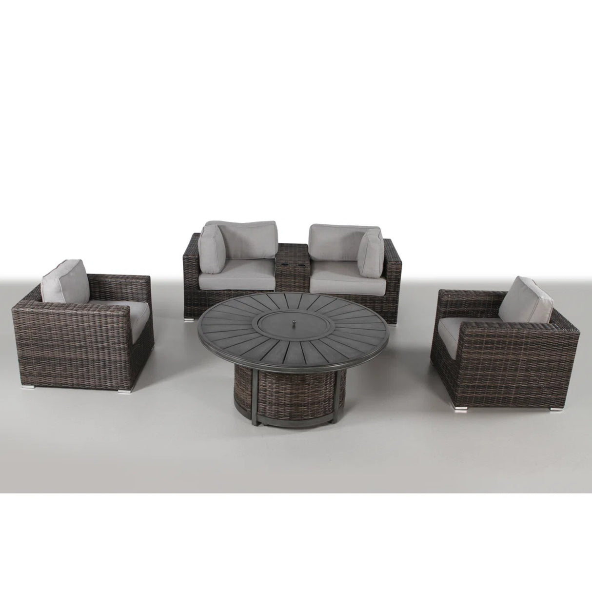 6-Piece HDPE Wicker Outdoor Patio Seating Group With Fire Pit