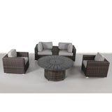 6-Piece HDPE Wicker Outdoor Patio Seating Group With Fire Pit