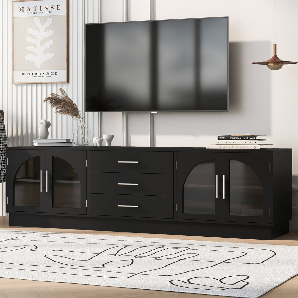 Modern Minimalist Black MDF TV Stand With Storage