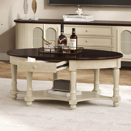 Vintage Oval Coffee Table With Drawer And Storage Shelf - Sleep Galleria