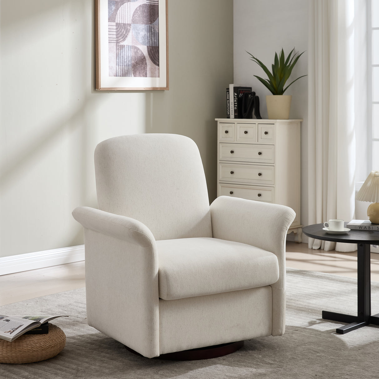 Modern 360 Degree Swivel Linen Upholstered Accent Chair