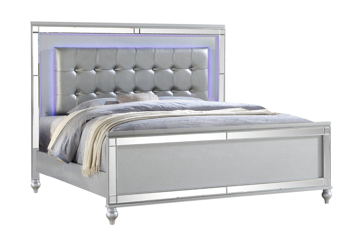 Full Crystal-Tufted Upholstered LED Wood Bed Frame