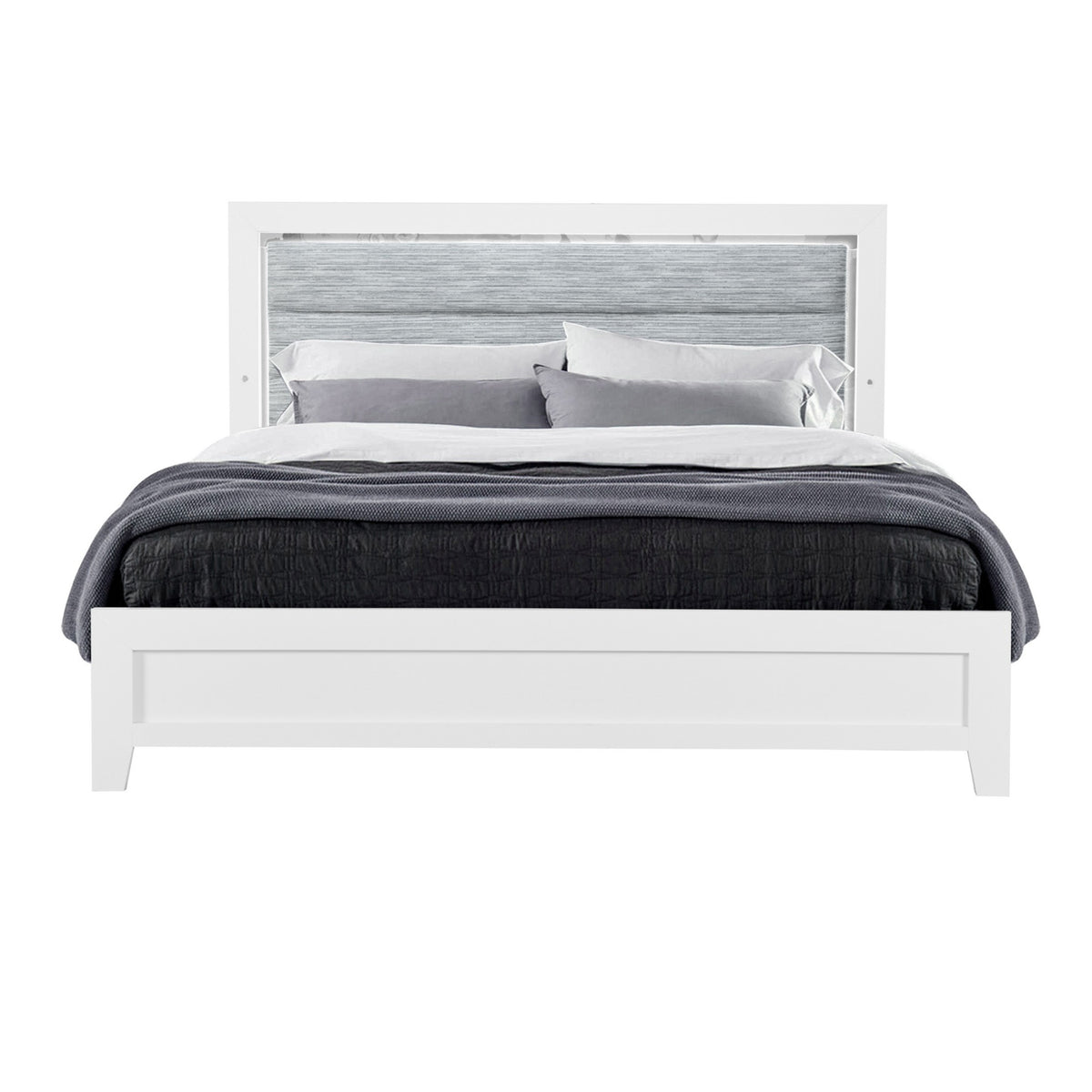 Modern Full Bed Frame With LED Accent Lighting Rubber Wood