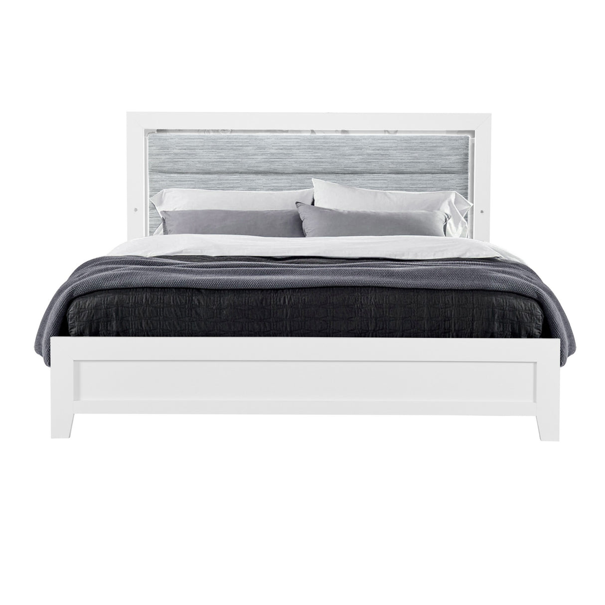 Modern Full Bed Frame With LED Accent Lighting Rubber Wood